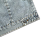 Skull skeleton denim jacket for men in blue, polyester fiber.