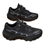 Men's colorblock sneakers featuring a flat heel, rubber sole, and front lace-up design for outdoor activities.