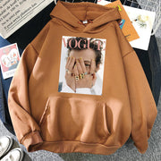 Hoodie Ladies Pullover Large Sweatshirt with Vogue Print in Brown, Streetwear Style.