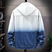 Men's denim jacket with ombre design and lapel collar, featuring long sleeves and a slim fit.