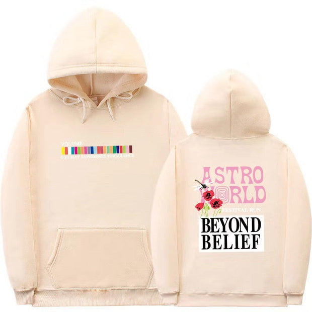 Hip-hop streetwear pullover with colorful design, fleece lining, and hood, ideal for casual spring and autumn wear.