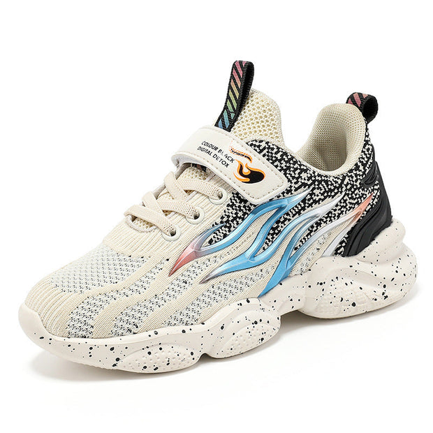 Boys fashion mesh sneakers with colorful design and anti-slip sole.