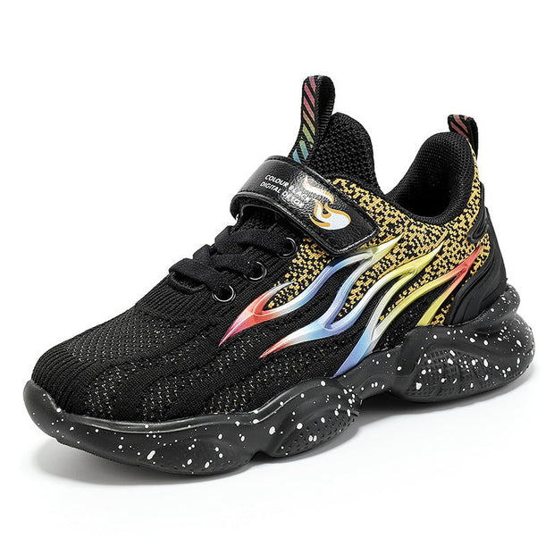 Boys fashion mesh sneakers with colorful design, slip-resistant sole.
