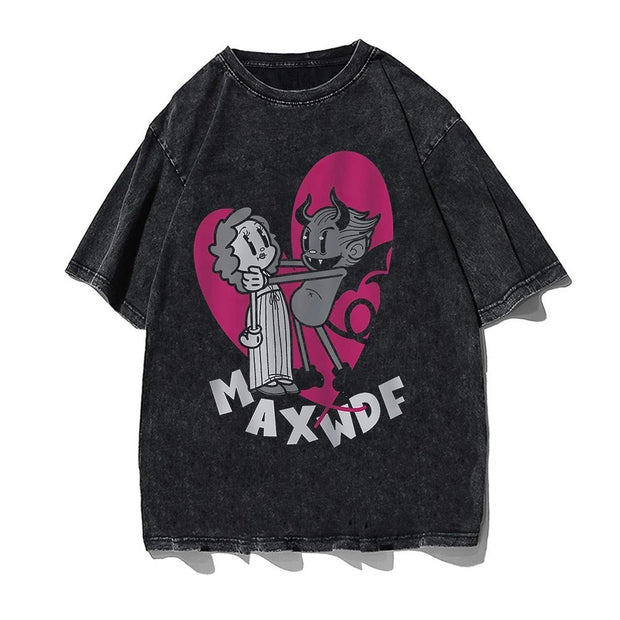 Hip Hop Streetwear Men's T-Shirt with Character Print, Cotton, Black, Various Sizes