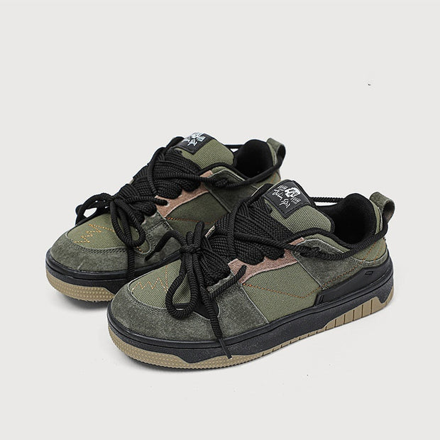 Retro Heavy Industry Sneakers in green with black cross shoulder straps, mesh lining, flat heel, suitable for women in sizes 36-44.