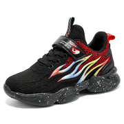Boys fashion mesh sneakers with black anti-slip sole and colorful accents.