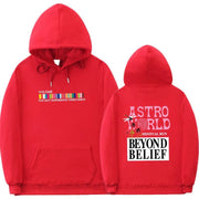 Colorful hip-hop streetwear hoodie with fleece, casual pullover style.