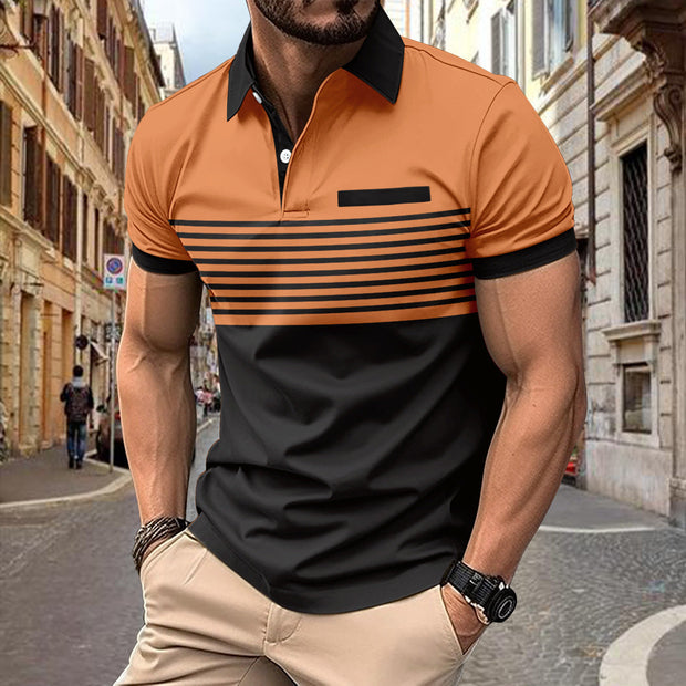 Casual striped shirt with chest pocket, featuring slit style and loose fit in polyester cotton blend.