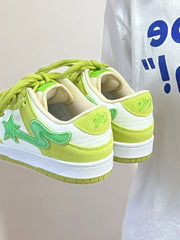 Apple green retro casual sneakers with lace-up design and flat rubber sole.