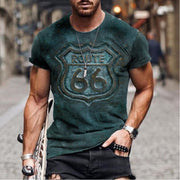 Vintage-style oversized men's retro short sleeve shirt with Route 66 print.