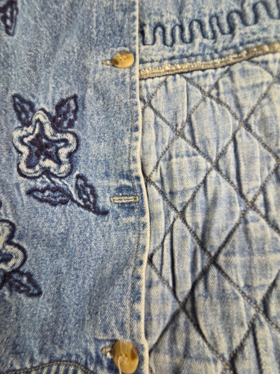 Cherokee Shirt Womens 3X Blue Patchwork Boxy Cut Embroidery Flower Button Up