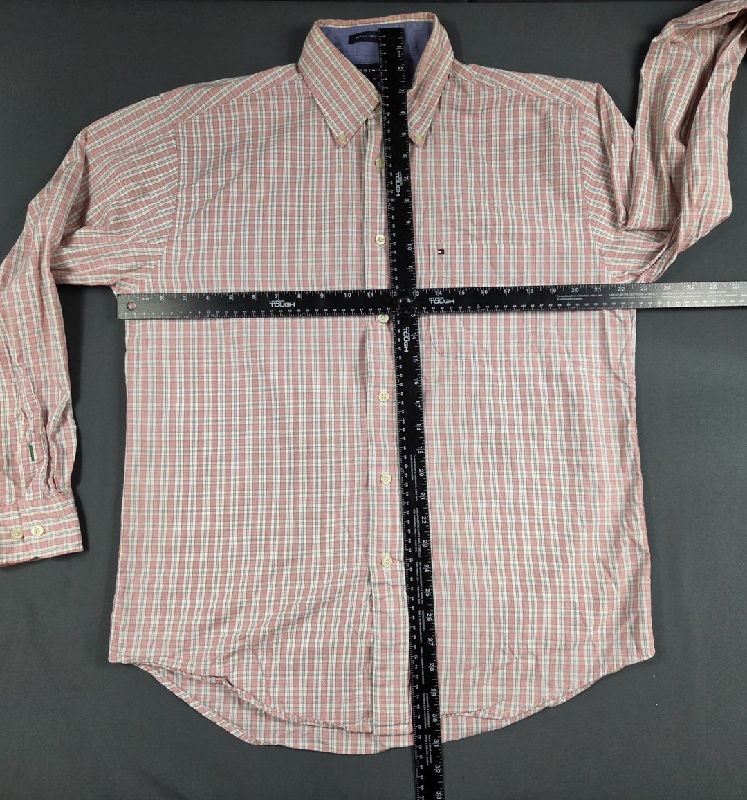 Tommy Hilfiger Mens M Red White Check Long Sleeve Button Down Shirt Cotton