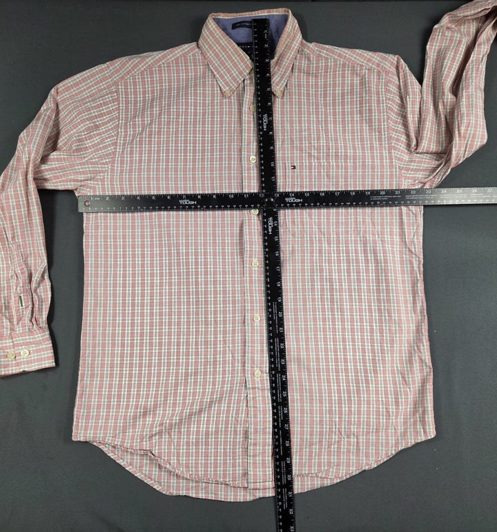 Tommy Hilfiger Mens M Red White Check Long Sleeve Button Down Shirt Cotton