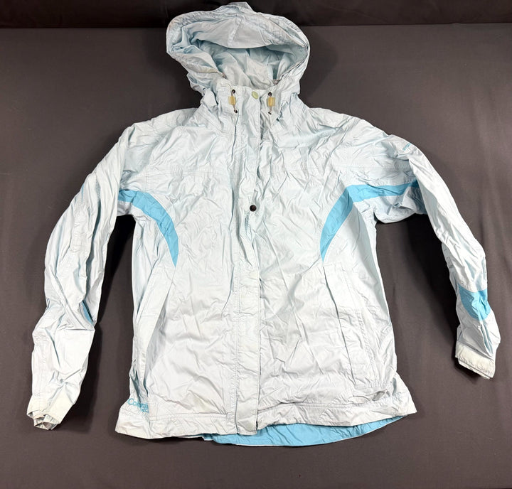 Columbia XCO Rain Jacket Womens Medium Blue Nylon Outdoor Hiking Hooded Full Zip