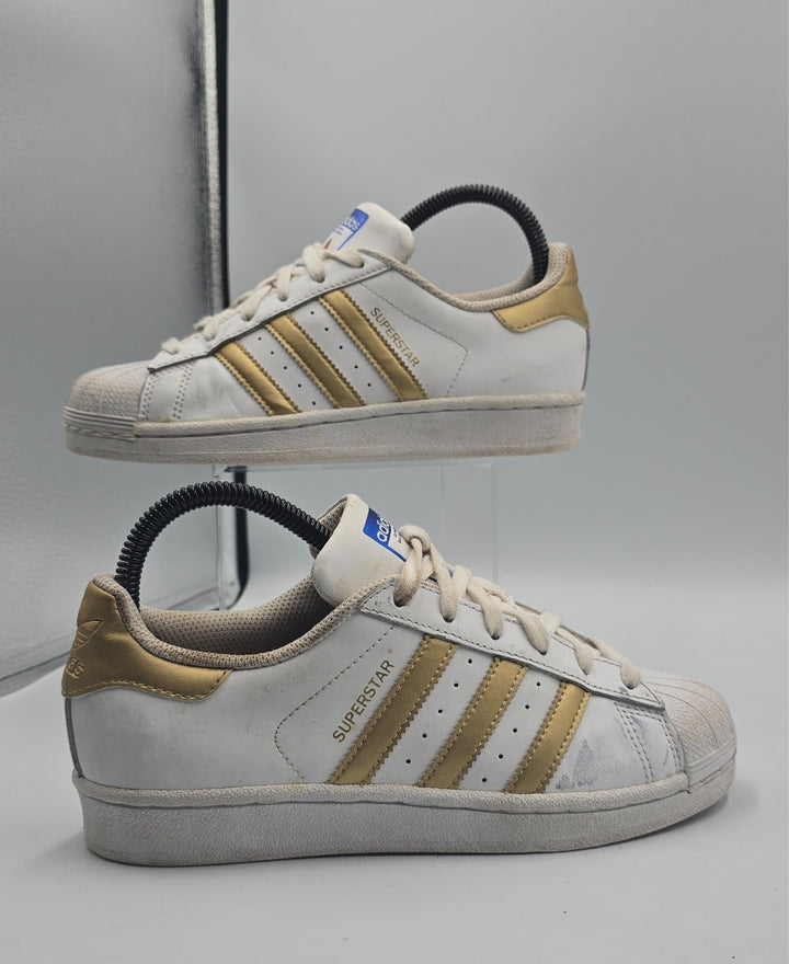 Adidas Superstar B39402 Sneakers Youth 4 White Metallic Gold Leather Classic
