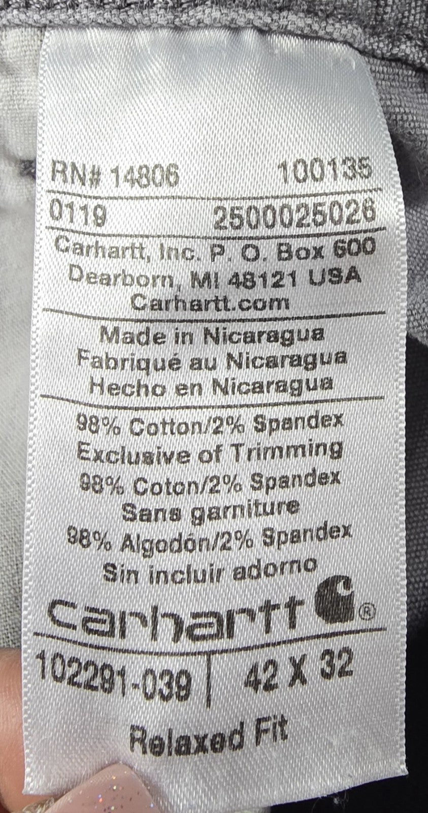 Carhartt Pants Mens 42x32 Grey Relaxed Fit Straight Leg Carpenter Workwear