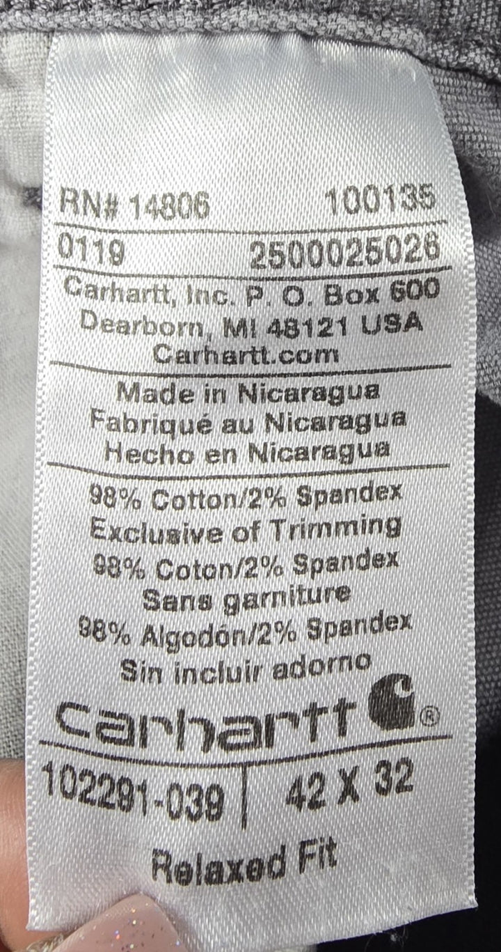 Carhartt Pants Mens 42x32 Grey Relaxed Fit Straight Leg Carpenter Workwear