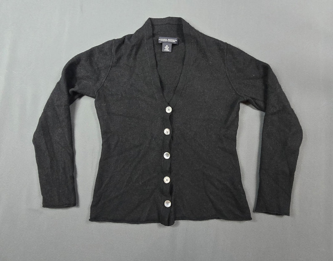 Banana Republic Cardigan Sweater Womens Medium Black Cotton Cashmere Button Fron