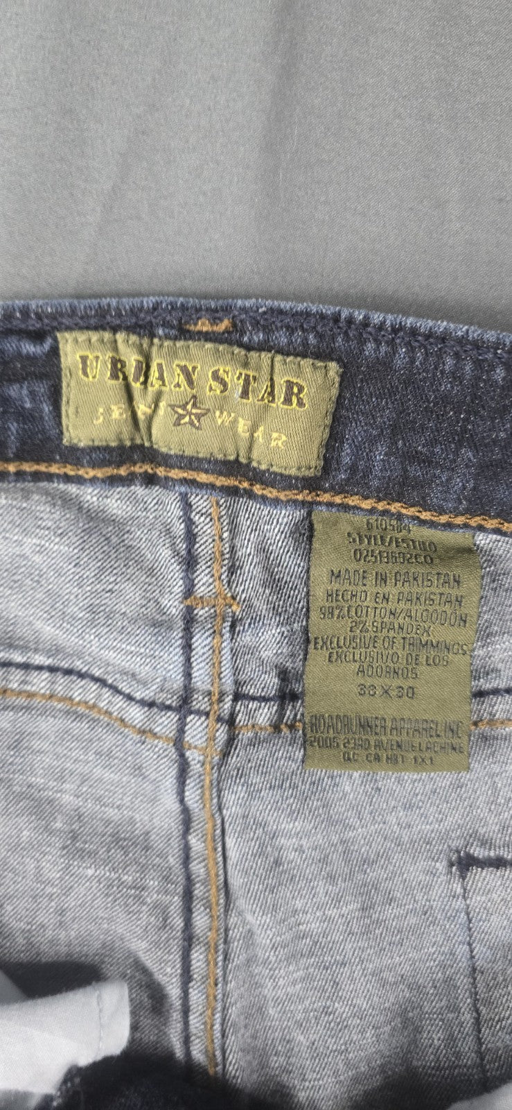 Uban Star Jean Mens 38x30 Blue Dark Wash Straight Leg Relaxed Fit