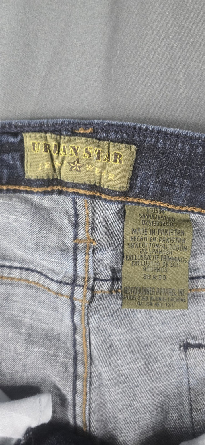 Uban Star Jean Mens 38x30 Blue Dark Wash Straight Leg Relaxed Fit