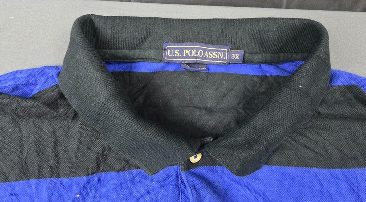U.S. Polo Assn. Polo Shirt Mens 3X Blue Black Cotton Side Slit Golf Tennis