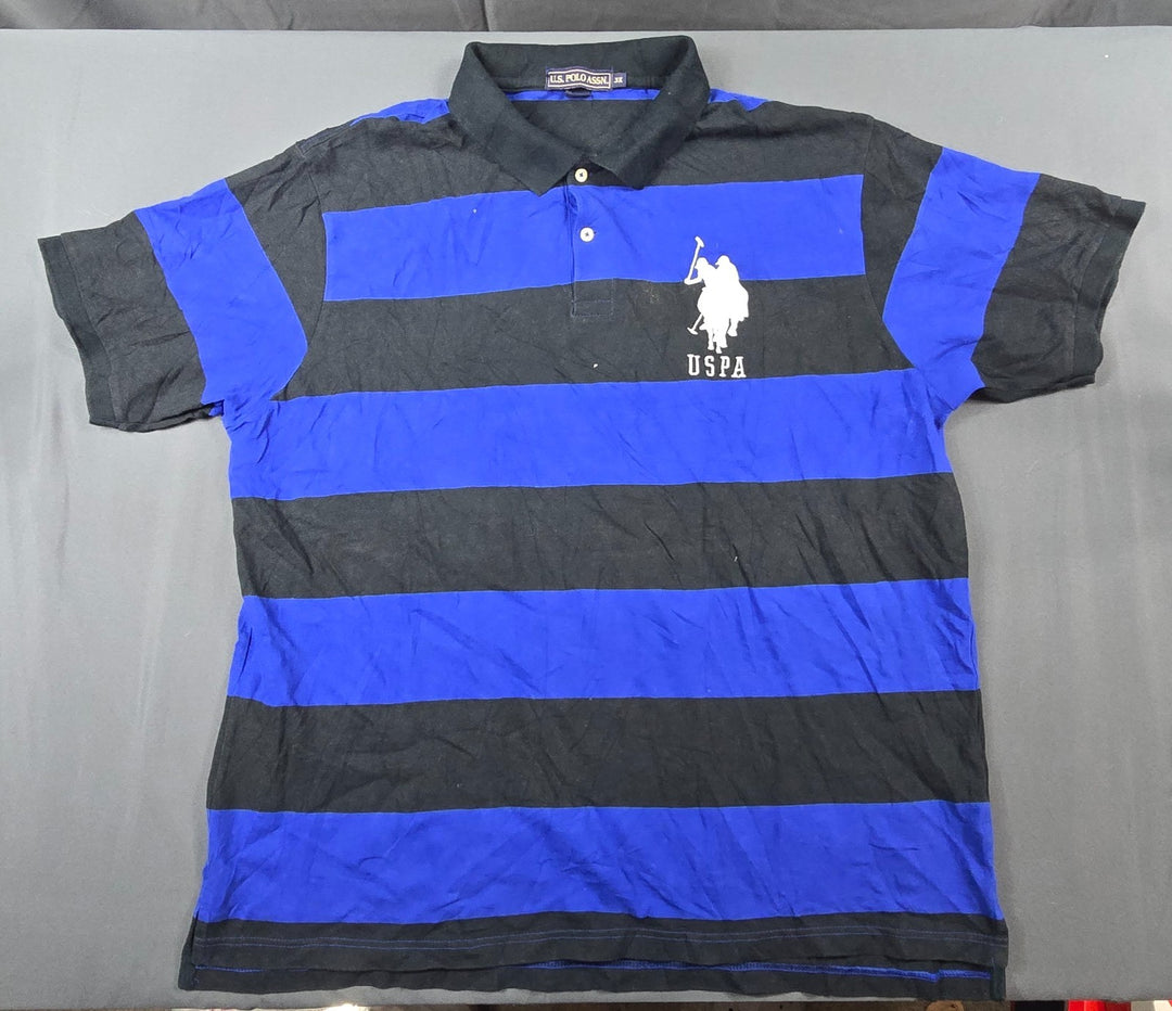 U.S. Polo Assn. Polo Shirt Mens 3X Blue Black Cotton Side Slit Golf Tennis
