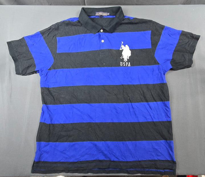 U.S. Polo Assn. Polo Shirt Mens 3X Blue Black Cotton Side Slit Golf Tennis