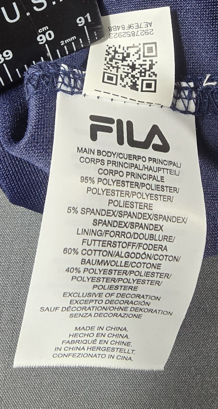 FILA Sweater Mens M Navy Blue Spellout Logo Fleece Pullover Sweatshirt Hoodie