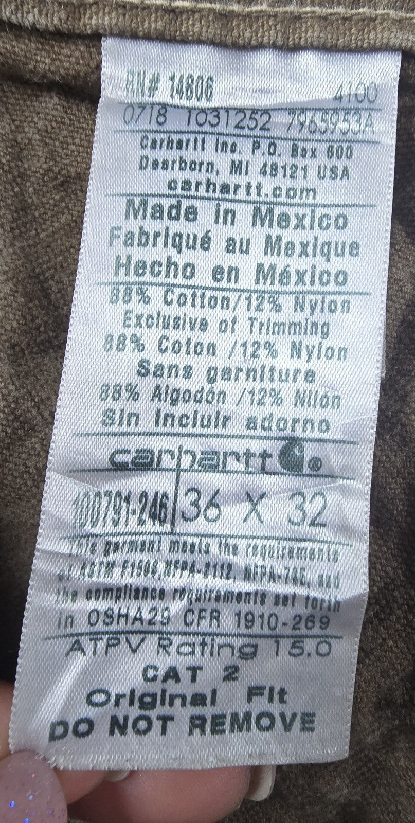 Carhartt FR Jeans Mens 36x32 Beige Original Fit Straight Leg Carpenter Workwear