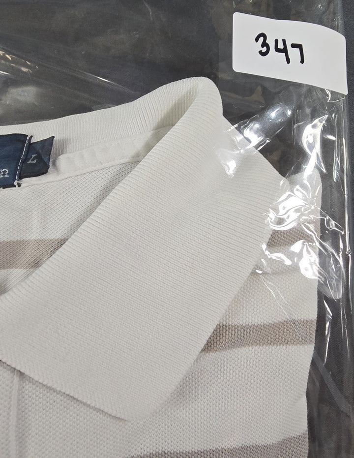 Polo Ralph Lauren Shirt Mens L White Gray Stripe Embroidered Logo Short Sleeve