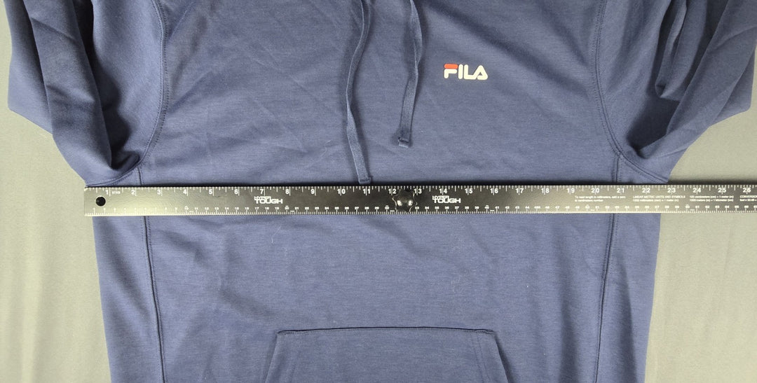 FILA Sweater Mens M Navy Blue Spellout Logo Fleece Pullover Sweatshirt Hoodie