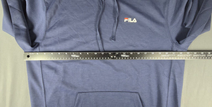 FILA Sweater Mens M Navy Blue Spellout Logo Fleece Pullover Sweatshirt Hoodie