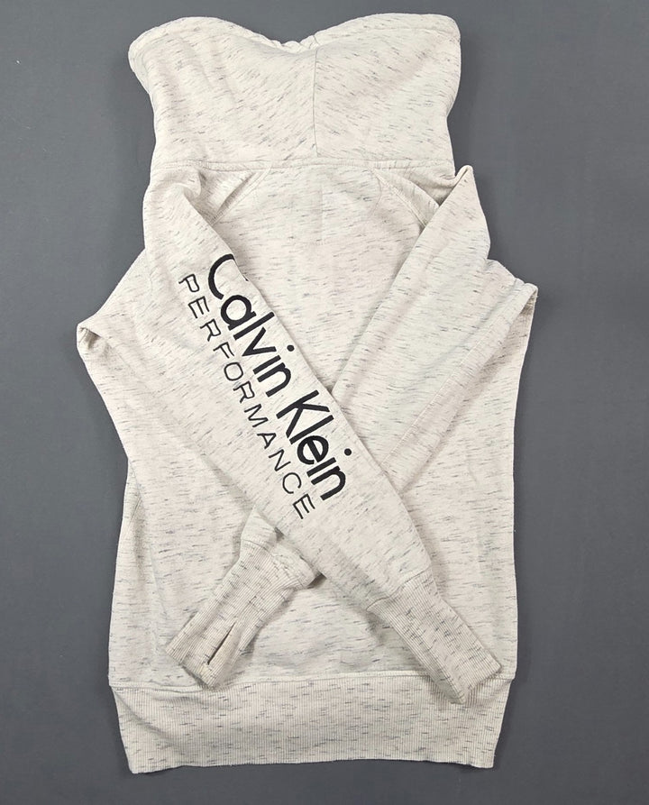Calvin Klein Performance Sweatshirt Womens Small Beige Raglan Sleeve Cowl Neck