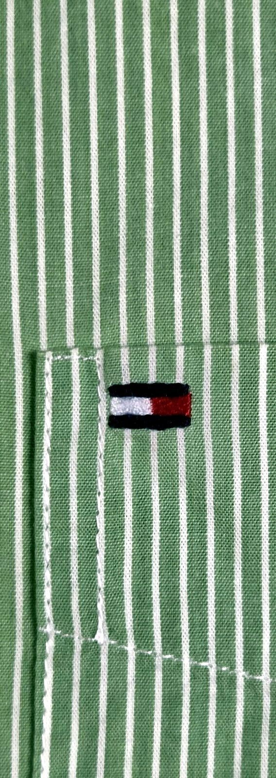 Tommy Hilfiger Mens M Green Stripe Short Sleeve Button Down Shirt Cotton