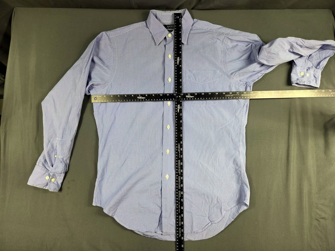 Lauren Ralph Lauren Mens 15 36 Blue Gingham Dress Shirt Long Sleeve Cotton 100%