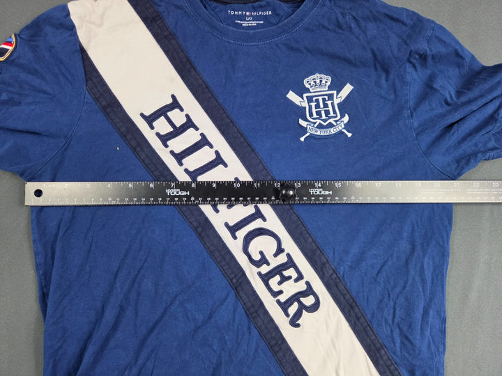 Tommy Hilfiger T-Shirt Mens Large Blue White New York City Crest Logo CoTommtton