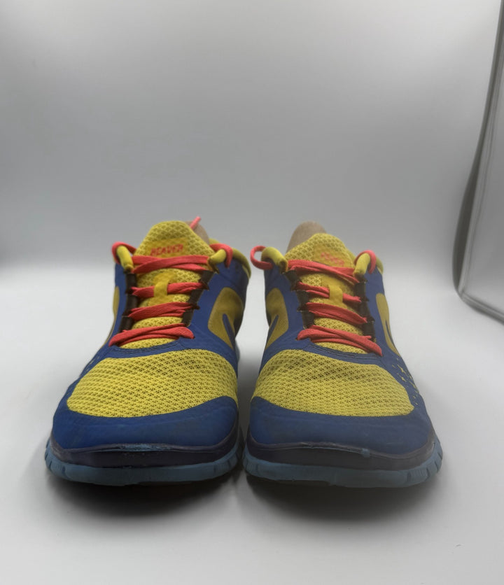 Nike Free Run ID Womens 8.5 Shoes Blue Yellow Beaver Solo Swoosh Lace Up Sneaker