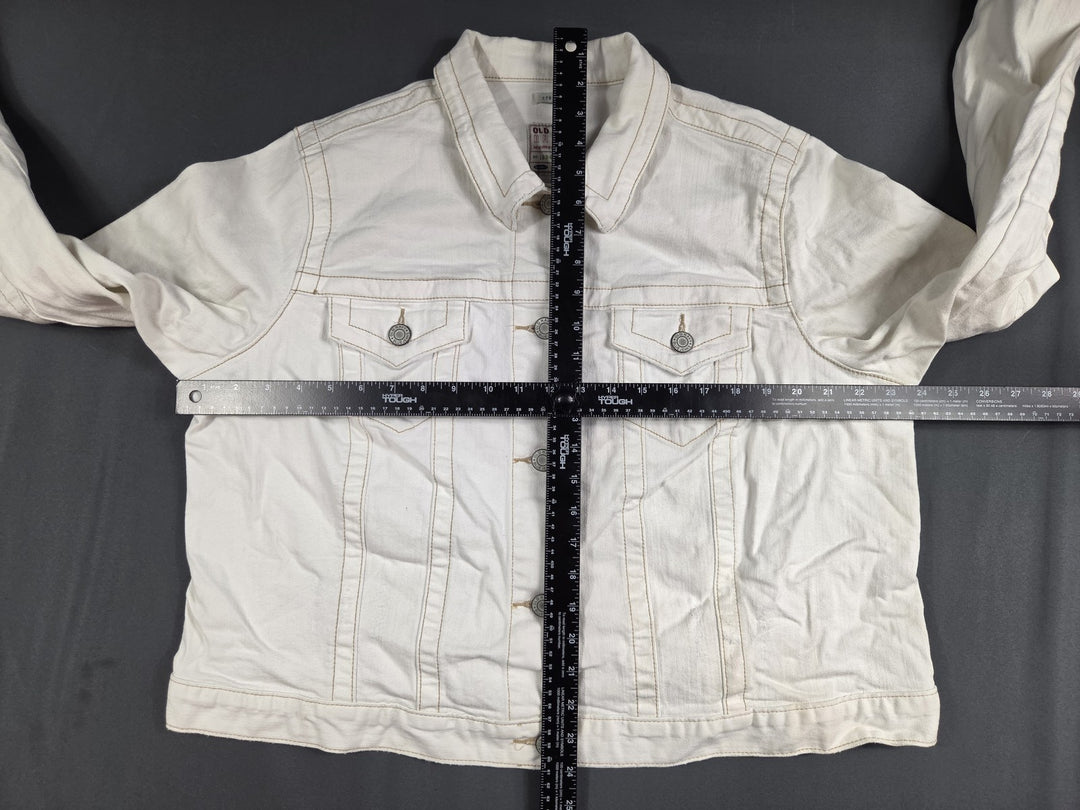 Old Navy Jean Jacket Womens 2X White Stretch Denim Button Front Trucker Casual