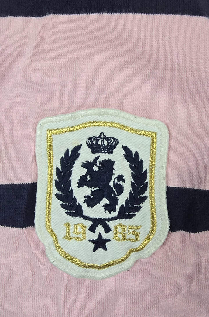 Tommy Hilfiger Rugby Shirt Women Medium Pink Striped Side Slits Performance Golf