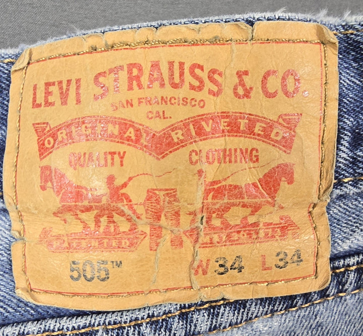 Levis 505 Jeans Mens 34x34 Light Wash Regular Fit Straight Leg Modern