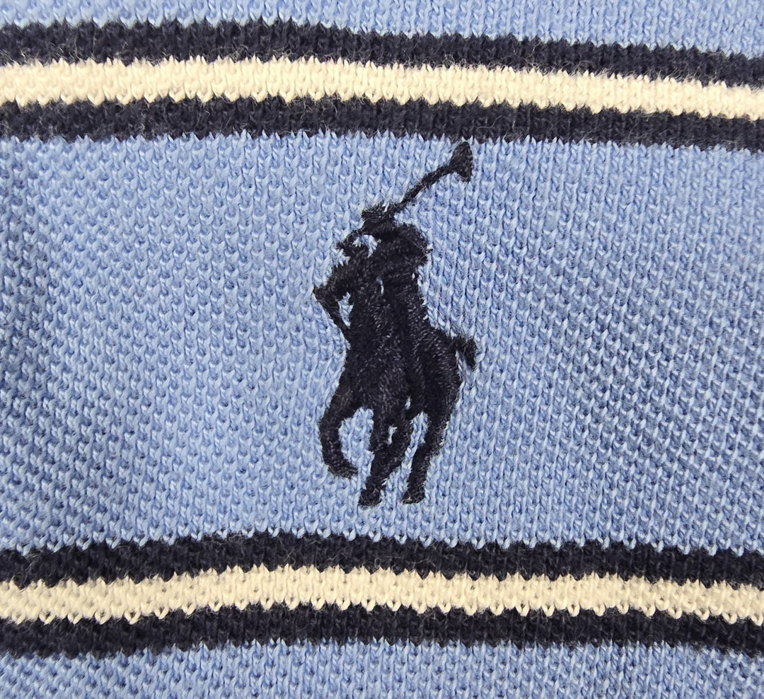 Polo Ralph Lauren Shirt Mens L Blue White Stripe Embroidered Logo Short Sleeve
