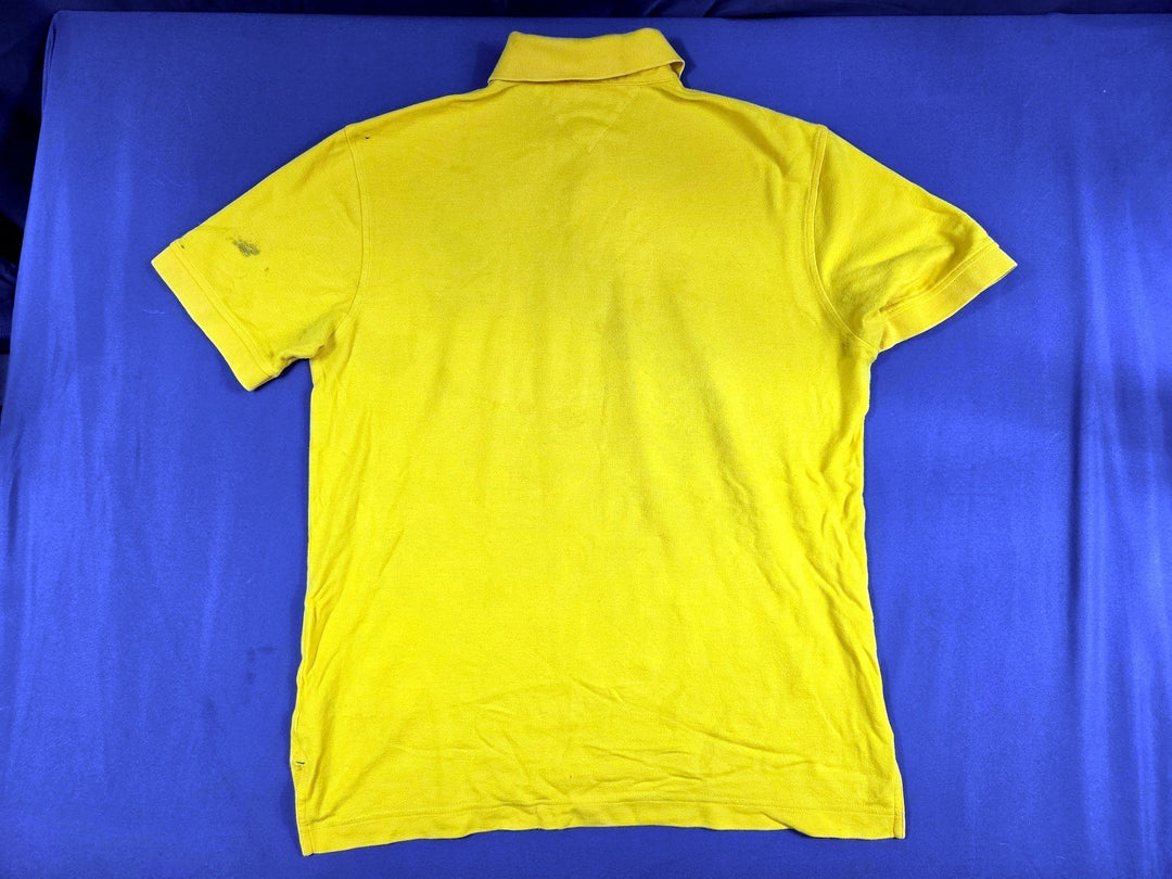 Tommy Hilfiger Mens M Gold Yellow Polo Shirt Small Flag Logo Cotton Flaws