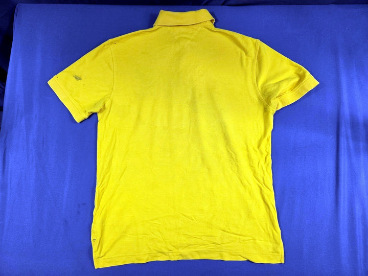 Tommy Hilfiger Mens M Gold Yellow Polo Shirt Small Flag Logo Cotton Flaws