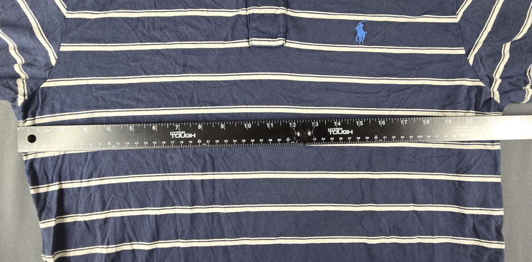 Polo Ralph Lauren Shirt Mens L Navy White Stripe Embroidered Logo Short Sleeve