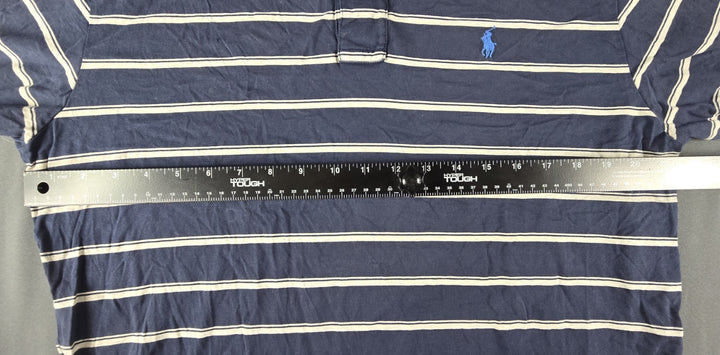 Polo Ralph Lauren Shirt Mens L Navy White Stripe Embroidered Logo Short Sleeve