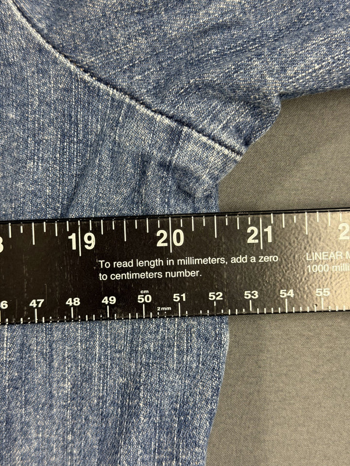 L.L.Bean Trucker Jacket Womens Large Blue Denim Stretch Button Front Long Sleeve