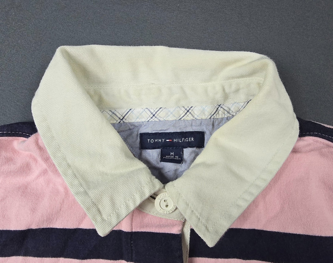 Tommy Hilfiger Rugby Shirt Women Medium Pink Striped Side Slits Performance Golf