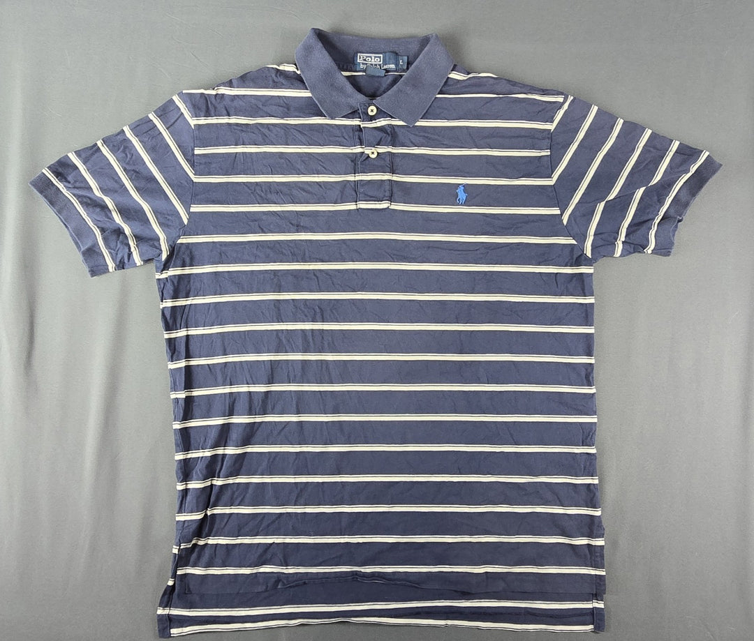 Polo Ralph Lauren Shirt Mens L Navy White Stripe Embroidered Logo Short Sleeve