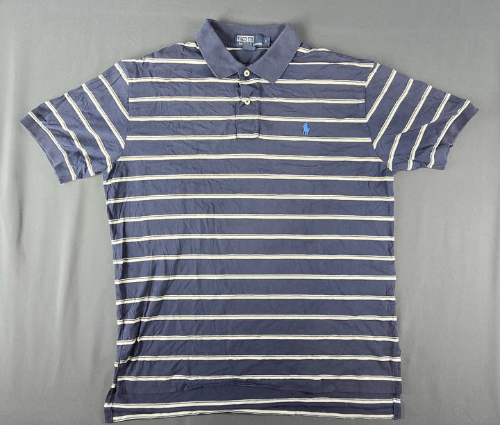Polo Ralph Lauren Shirt Mens L Navy White Stripe Embroidered Logo Short Sleeve