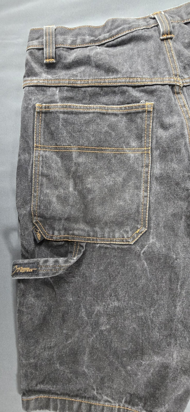 VTG Brooklyn Express Shorts Men 36 Fade Black Dark Wash Baggy Wide Leg Jorts Y2K